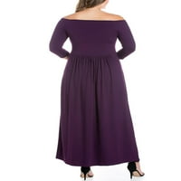Облека за удобност, женски плус големина со должина на ракав, фит и одблесок миди фустан