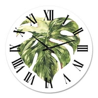 DesignArt 'Тропски зелени лисја во лето време iii' тропски wallиден часовник