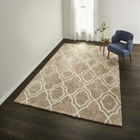 Домашен фени геометриски килим со висока површина, 9 '12', беж