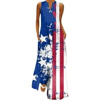Фустан За Денот На Независноста На Луијен За Жени Печатено Знаме Долг Макси Фустан На Плажа