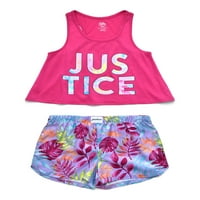 Justice Girls Tank Top и Printed Shart Shorts Pajama Set, 2-парчиња, големини 5- и плус