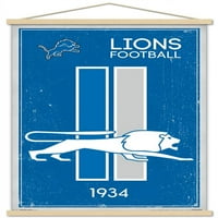 Детроит Лајонс-Ретро Логото Ѕид Постер Со Магнетна Рамка, 22.375 34