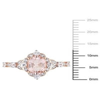 1- Карат Т.Г.В. Морганит и бел сафир и дијамант акцент 10kt розово злато гроздобер прстен