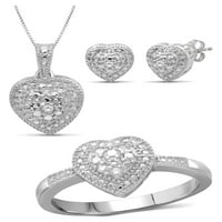 Jewelersclub 3-парчиња бел дијамант Стерлинг сребрени обетки сет, стерлинг сребрен ѓердан, сребрени прстени-накит во форма на срце-сетови за накит за жени-Роденденски под
