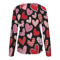 Жените Денот На Вљубените Долги Ракави Кошули Мода Љубов Срце Графички Маици Графички Печатење Круг Вратот Врвови