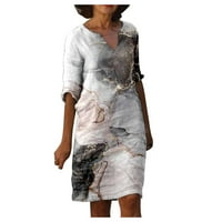Дозвола Летни Фустани За Жени Печатени V - Вратот А-Линија Над Коленото Обичен Краток Ракав Фустан Сива 2XL