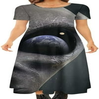 Вонземјанин Гледајќи Во Земјата Женски Кратки Ракави Долги Фустани Секојдневен Фустан Со Маица Со Кружен Врат
