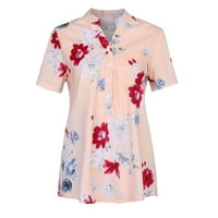 јуехао маици за жени жени џеб за печатење плус големина блуза со кратки ракави лесна врвна кошула
