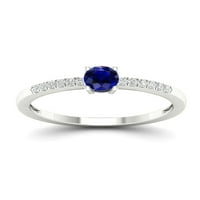 Империјал скапоцен камен 10К бело злато, исечено сино сафир КТ два дијамантски женски прстен