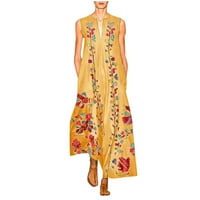 вендунид летни фустани за жени жени плус големина гроздобер секојдневен секојдневен печатен цветен v врат макси фустан жолт