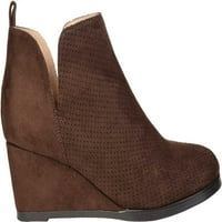 Collectionенска колекција Journee Mylee клин на глуждот Bootie Brown Brown Perforated Fau Suede 5. М.
