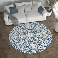 Традиционална област килим геометриска темно сина затворена рунда лесна за чистење