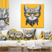 DesignArt Смешна мачка со очила и шамија - перница за фрлање животни - 18x18