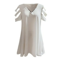 Краток Ракав Блуза Повик Печатени Мода V-Вратот Блузи За Жени Белата Е
