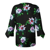 Женски Есенски Блузи Женски Модни Печатени Обични В-Вратот Ракав Лабава Маица Блуза Блузи
