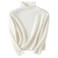 Беивеи Дами Обична Плетена Туника Блуза Термички Зимски Топол Џемпер Празничен Пуловер Со Долги Ракави Белиот