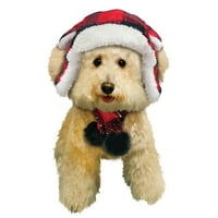 Fetchwear црвена и црна биволска карирана руно трапер капа и шамија поставена за кучиња, m l
