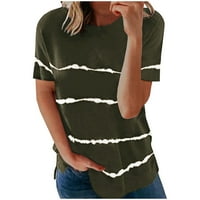 Јубнлви маици за Жени Мода Женска Лабава Маица Со Кратки Ракави Со Тркалезна лента За вратот Врвови За Печатење Армија Зелена