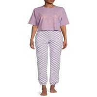Грејсон Социјални жени и жени плус графичка маица за спиење и џогери сет, 2 парчиња