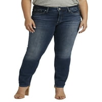 Сребрени фармерки копродукции Co. Women'sенски плус големина Суки средно издигнување директно нозе фармерки со големина на половината