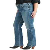 Сребрени фармерки копродукции Women'sенски плус големина суки средно издигнување тенок подигање фармерки со големина на половината